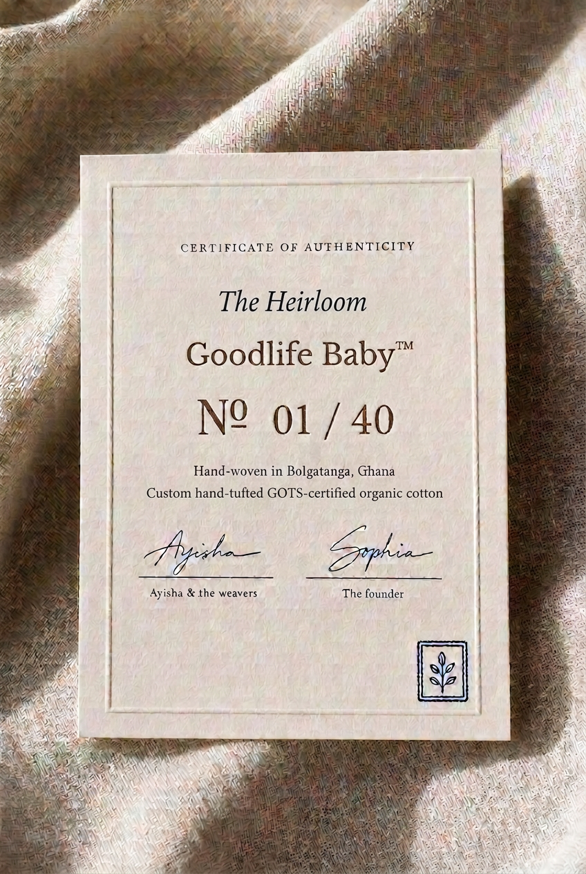 Letterpress Goodlife Baby Certificate of Authenticity, numbered and hand-signed