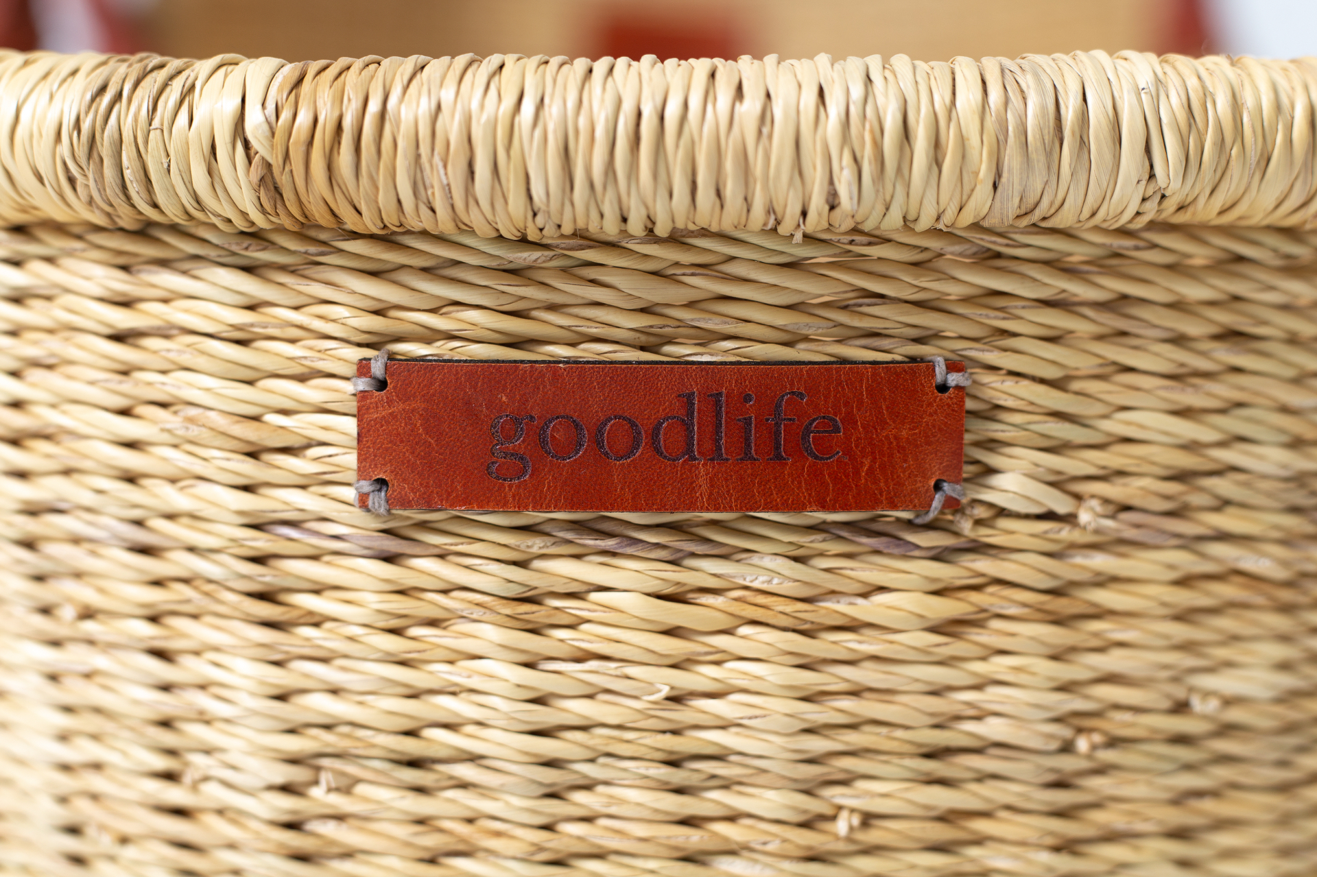 Goodlife Baby leather label stitched onto the handwoven Heirloom